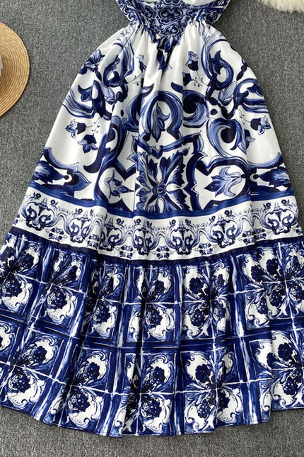 Sleeveless Print A-line Dress Summer Simple High Waist Maxi Dress Ladies Elegant Dresses Clothes Women Wholesale