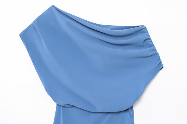 Asymmetrical Design Blue Color Sleeveless Casual Fashion Summer Long Dress for Women