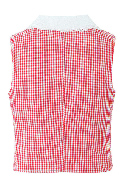 Buttons up Plaid Print Red Color Buttons up Sleeveless Casual Fashion Women's tank Top