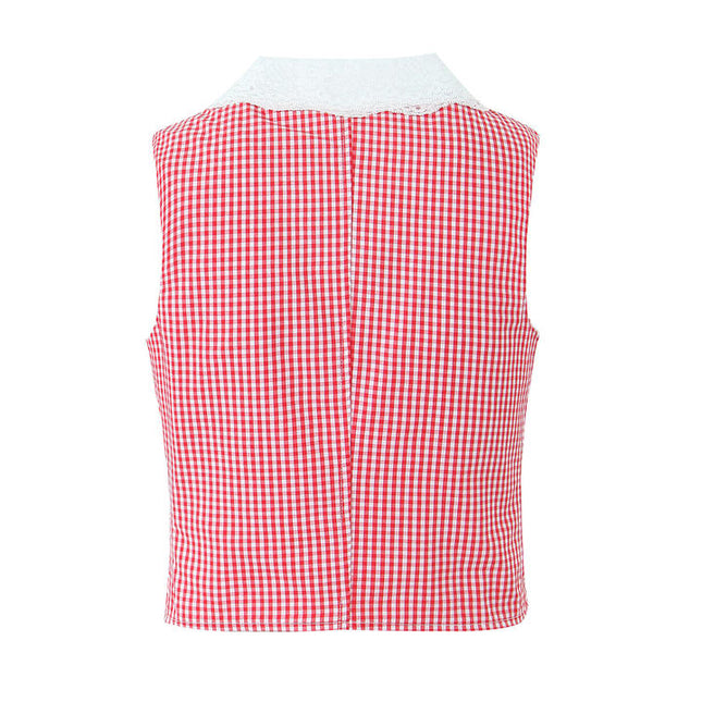 Buttons up Plaid Print Red Color Buttons up Sleeveless Casual Fashion Women's tank Top
