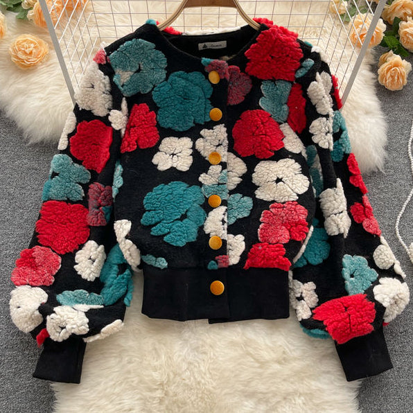 Fall Three Dimensional Flower Single Breasted Cardigan Women'S Winter Jackets Woman Coats for Ladies