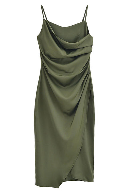 3 Colorway Front Slit Pleated Solid Color Spaghetti Strap Casual Fashion Women Long slip Dress