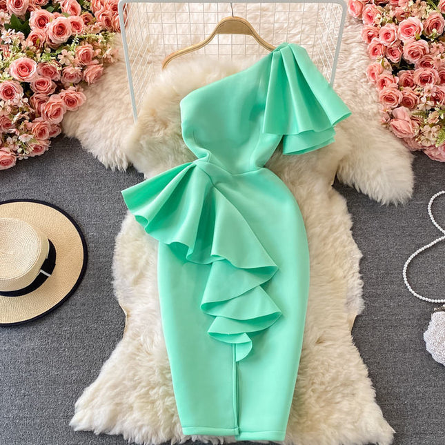 Summer Women Clothin Sexy Slim Fit Ruffles Casual Party Dresses