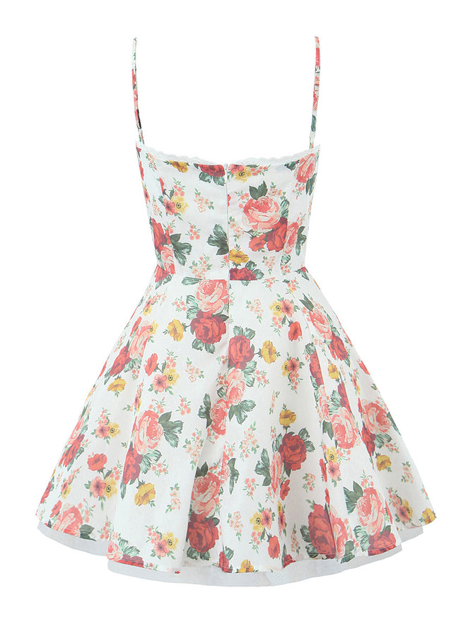 Floral Print Spaghetti Strap Multi Color Casual Fashion Cotton Ladies Mini slip Dress