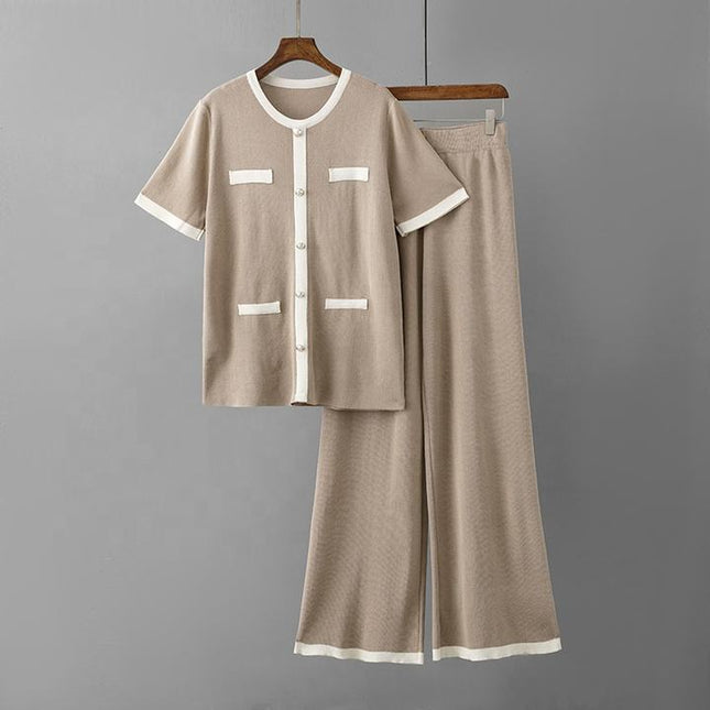 Women's Plus Size Suit Women's Sweater Loose High Waist Wide Leg Pants Fashion Two-piece Set