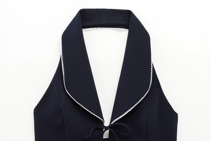 Front Lace up Navy Color Back Hollow Out Casual Fashion Women's Halter tank Top