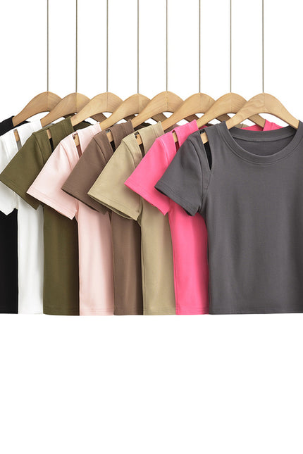 8 Colorway Front Hollow Out Short Sleeve Crew Neck Casual Fashion Women's T-shirt