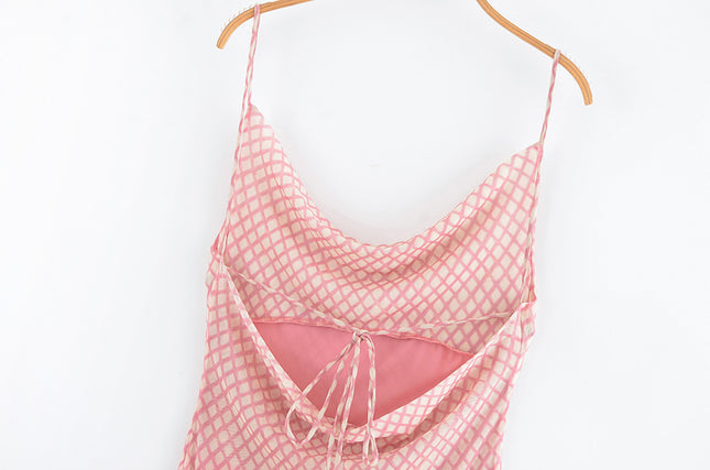 Back Hollow Out pink Color Spaghetti Strap Casual Fashion Summer Long slip Dress for Women