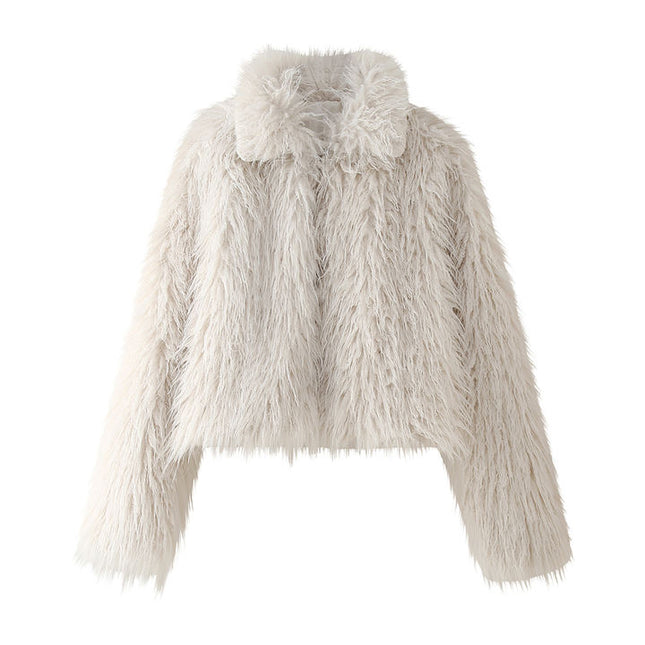 Turn Down Collar Beige Color Long Sleeve Zipper Fly Hot Sale Casual Fashion Winter Feather Jacket for Women