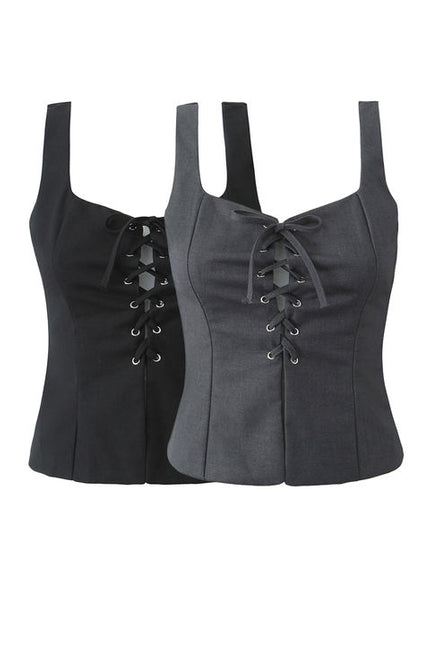 2 Colorway Front Lace up Solid Color Shoulder Strap Casual Fashion Women's tank Tops