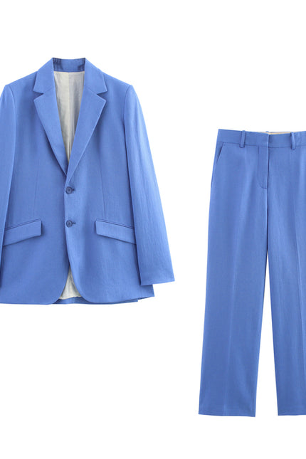 Notched Collar Blue Color Long Sleeve Single Breasted Casual Fashion blazer Jacket for Women
