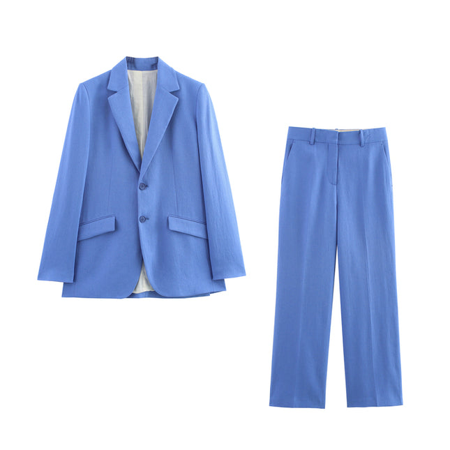 Notched Collar Blue Color Long Sleeve Single Breasted Casual Fashion blazer Jacket for Women