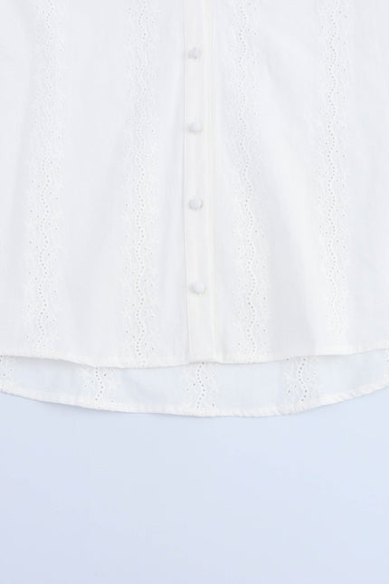 3 Colorway Embroidery Long Sleeve v Neck Buttons up Solid Color Casual Fashion Tops Blouse for Women