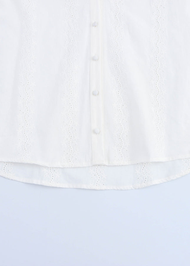 3 Colorway Embroidery Long Sleeve v Neck Buttons up Solid Color Casual Fashion Tops Blouse for Women