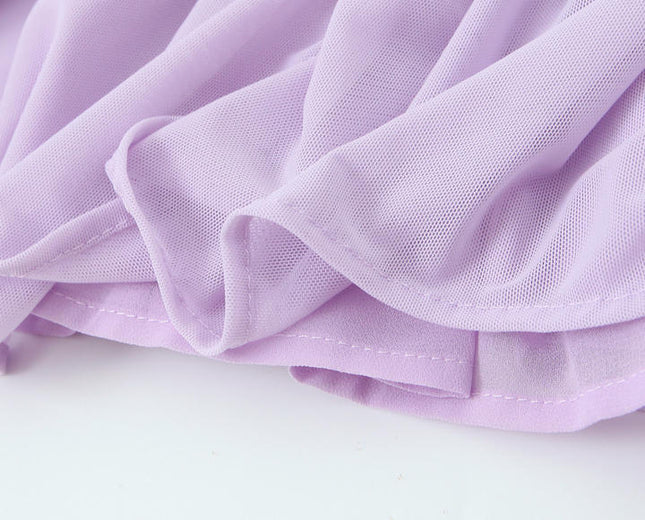 Purple Color Front Bow Tie Sleeveless Slash Neck Casual Fashion Ladies Mini Dress