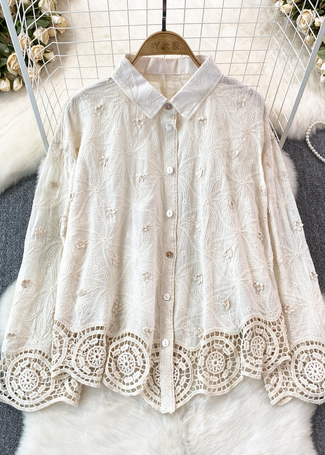 Spring and Autumn Fashion Long Sleeve Stereoscopic Flower Lace Splicing Shirt Women's Casual Tops