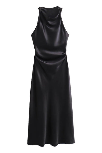 9 Colorway Solid Color Sleeveless Pleated Silky Casual Fashion Summer Dress for Women