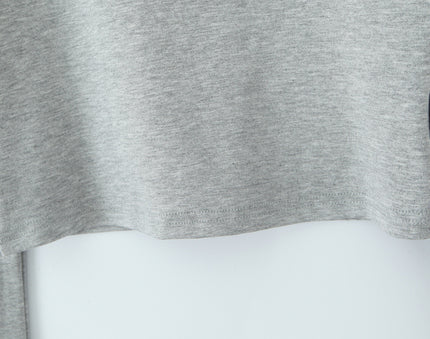 Square Collar Long Sleeve Gray Color Hot Sale Casual Fashion Cotton t Shirt for Women