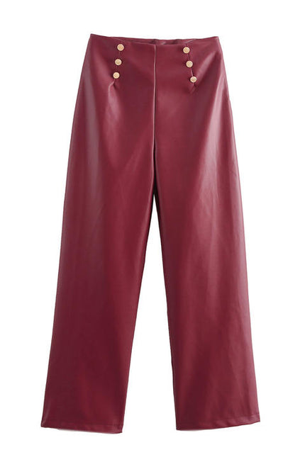 Strapless Burgundy Color Crop tank Top Front Buttons Long Pants Casual Fashion Women 2 Piece Set