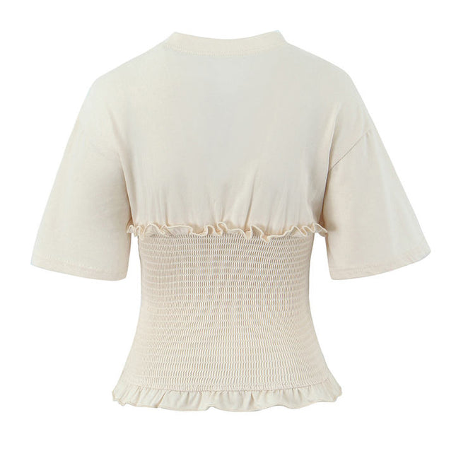 2 Colorway Crew Neck Short Sleeve Front Lace up Solid Color Casual Fashion Summer t Shirt for Women