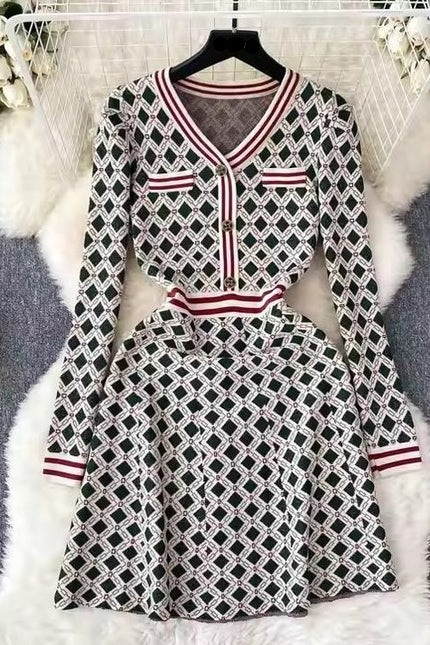 New Autumn and Winter Fashion Long Sleeve Plaid Knitted Casual Dress
