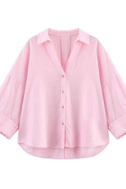 5 Colorway Buttons up Turn Down Collar Long Sleeve Casual Fashion Tops Blouse for Women