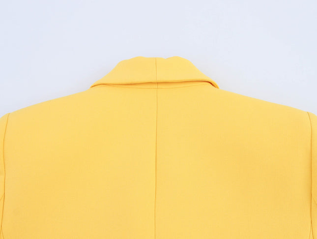 Notched Collar Double Breasted Yellow Color Long Sleeve Casual Fashion blazer Jacket for Women