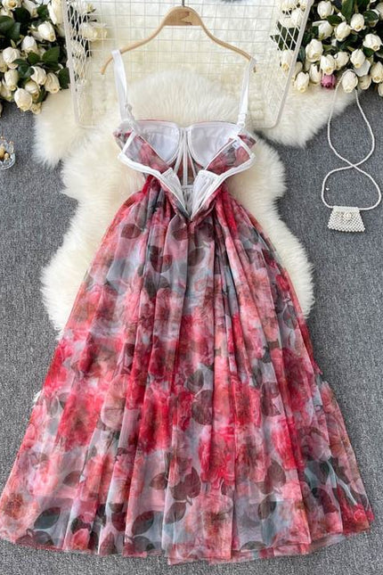 Spring and Autumn Printed Resort High End Women Summer Sexy Long Camisole Dress