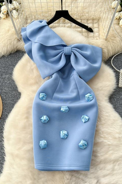 S-4xl Sexy Pure Desire Wind Bow Tie Single Shoulder Diagonal Neck Bra Wrap Hip Dress
