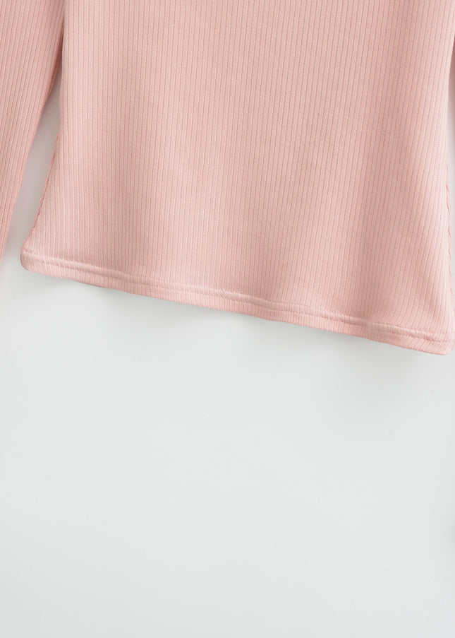 3 Colorway Solid Color Long Sleeve Knitted Crew Neck Casual Fashion Women t Shirt