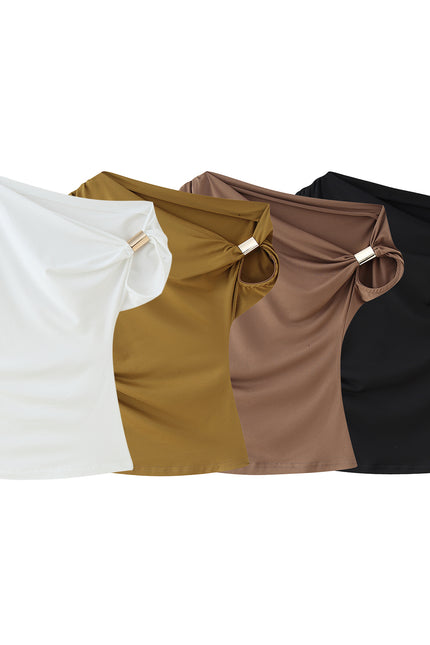 4 Colorway Asymmetrical Design Solid Color Short Sleeve Casual Fashion Tops for Women