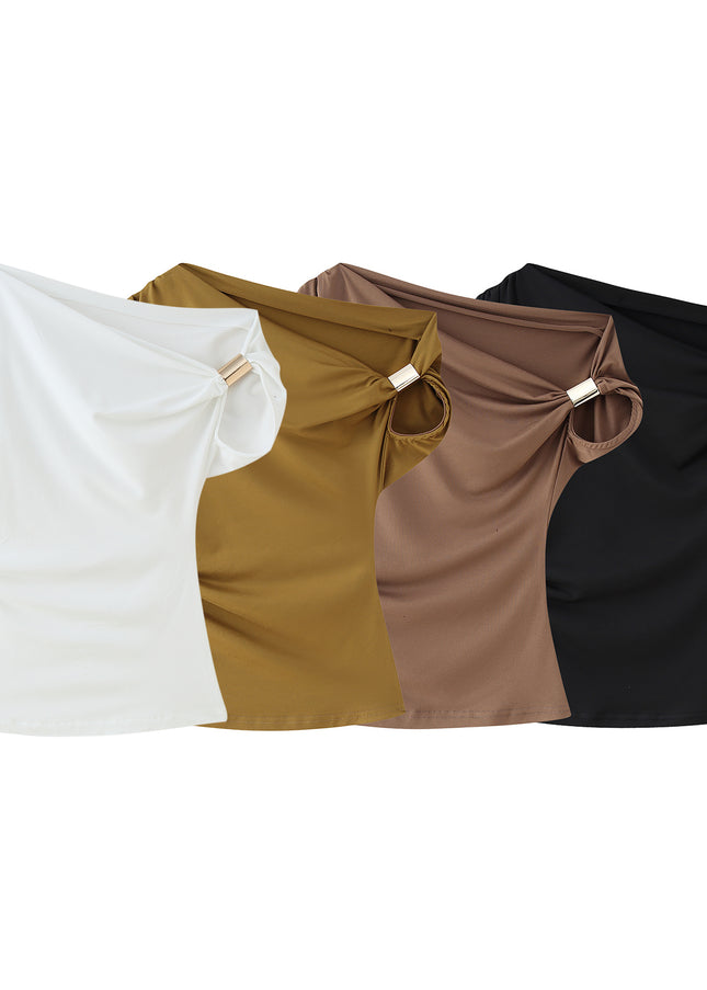 4 Colorway Asymmetrical Design Solid Color Short Sleeve Casual Fashion Tops for Women