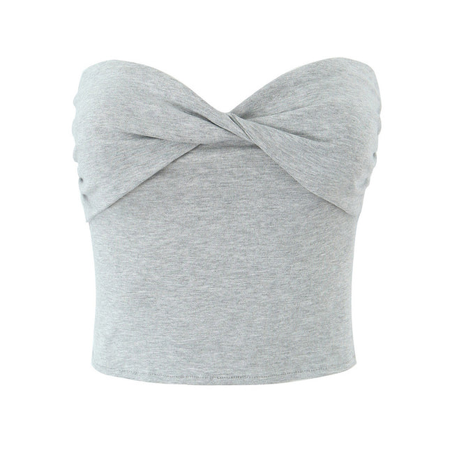 3 Colorway Strapless Solid Color Front Pleated Casual Fashion Women's tank Top