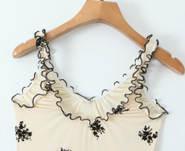 Shoulder Strap Floral Print Beige Color Casual Fashion Midi slip Dress for Women