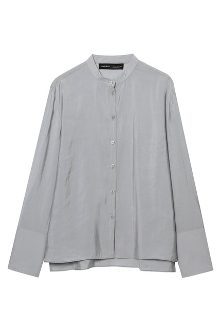 Crew Neck Buttons up Long Sleeve Gray Color Casual Fashion Tops Blouse for Women