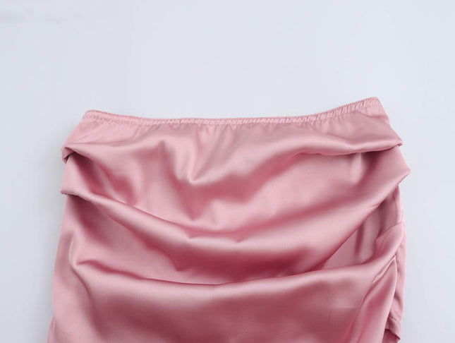 Strapless Zipper Fly pink Color tank Top Zipper Fly Long Pants Casual Fashion Women 2 Piece Set