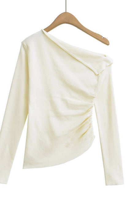 2 Colorway Asymmetrical Design Long Sleeve Solid Color Casual Fashion Tops Blouse for Women