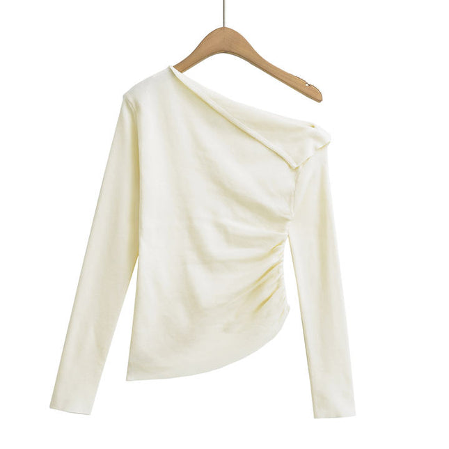 2 Colorway Asymmetrical Design Long Sleeve Solid Color Casual Fashion Tops Blouse for Women