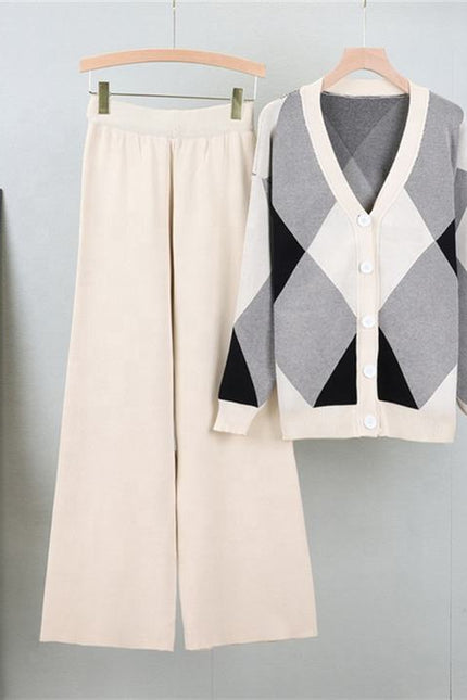 Autumn Fashion Loose Casual Knitted Cardigan Set Wide Leg Trousers and Knitted Cardigan Two-piece Set Female