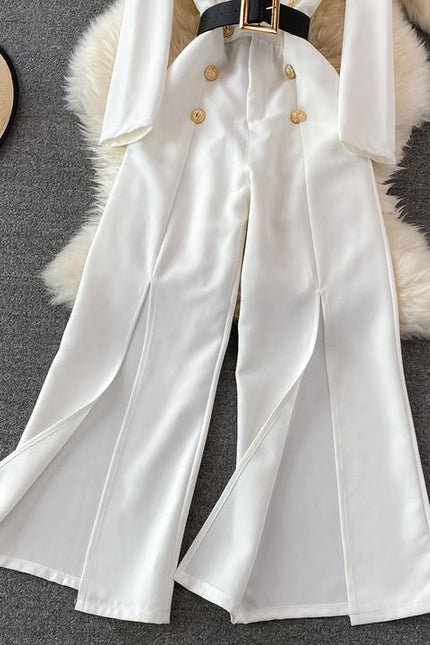 Spring Fashion OL Professional Office Style Jumpsuit High Waist Split Wide Leg Jumpsuit Pants