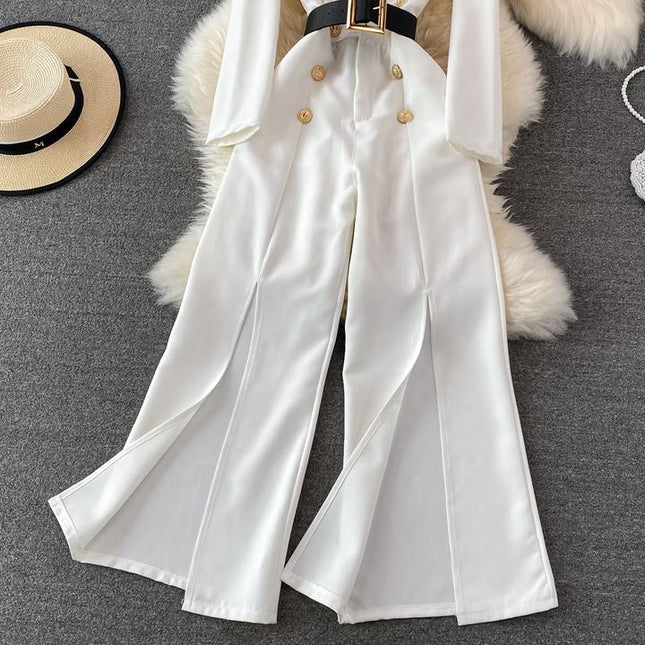 Spring Fashion OL Professional Office Style Jumpsuit High Waist Split Wide Leg Jumpsuit Pants