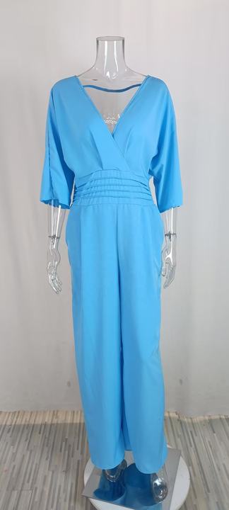 Summer Fall Long Sleeve Wide Leg Elegant V Neck Playsuit Jumpsuit Wholesale Women
