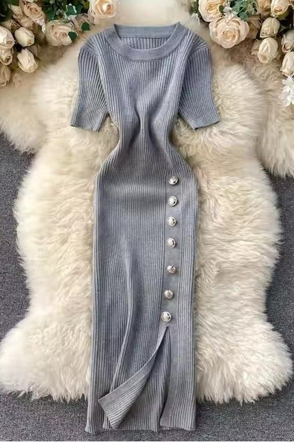 Summer New Arrives High Waist Tight Knit Dress Elegant Knit Sweater Dress