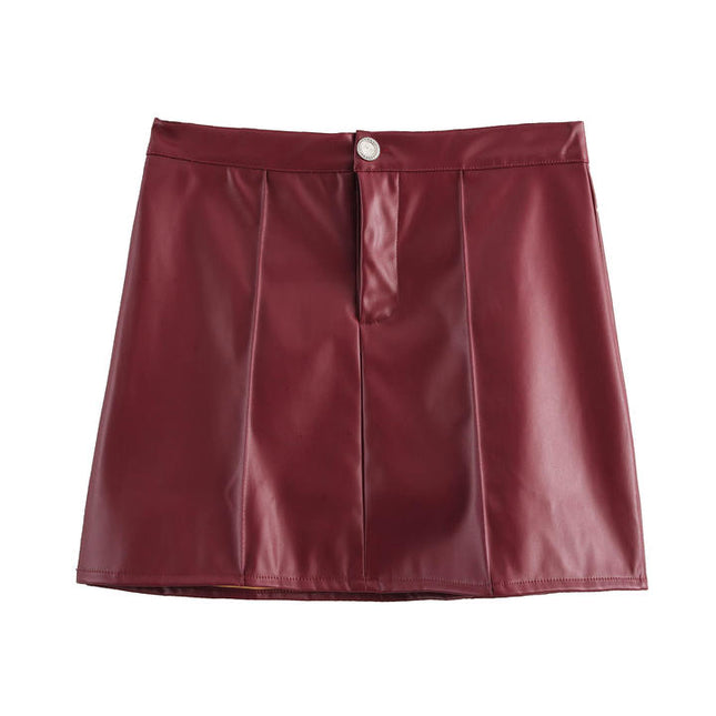 Back Hollow Out Buttons up Halter tank Top Mini Leather Skirt Casual Fashion Women 2 Piece Set