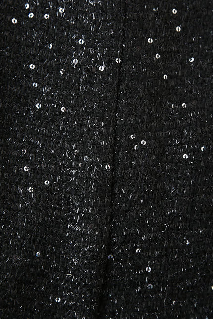 Stand Collar Black Color Sequin Buttons up Sleeveless Casual Fashion Mini Dress for Ladies