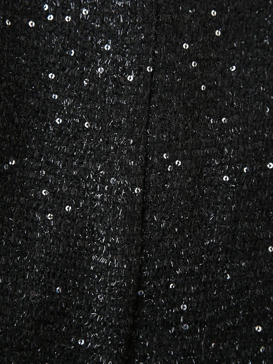 Stand Collar Black Color Sequin Buttons up Sleeveless Casual Fashion Mini Dress for Ladies
