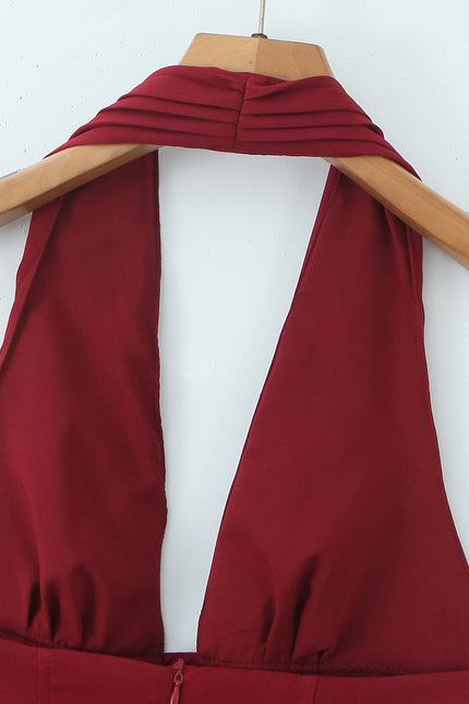 Back Hollow Out Sleeveless Red Color Hot Sale Casual Fashion Summer Mini Halter Dress for Women