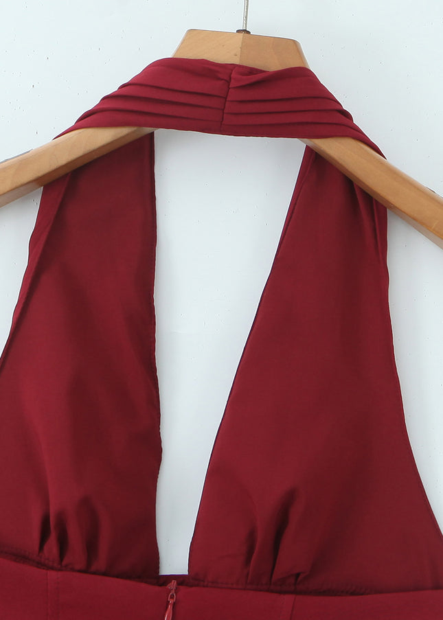Back Hollow Out Sleeveless Red Color Hot Sale Casual Fashion Summer Mini Halter Dress for Women