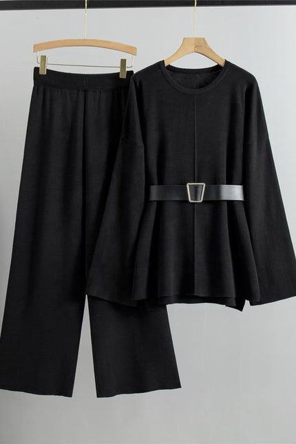 Knitted Wide Leg Pants Sweater Set for Women Spring and Autumn New Style Loose and Fashionable Temperament Two-piece Set