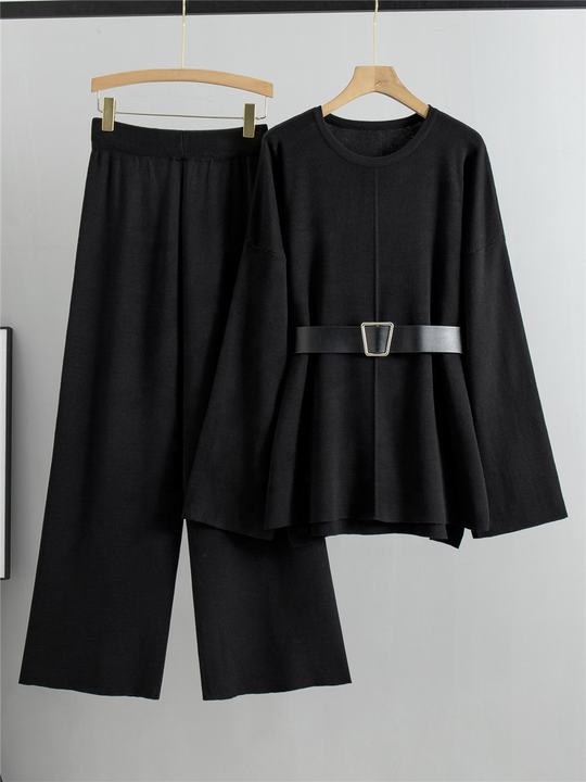 Knitted Wide Leg Pants Sweater Set for Women Spring and Autumn New Style Loose and Fashionable Temperament Two-piece Set